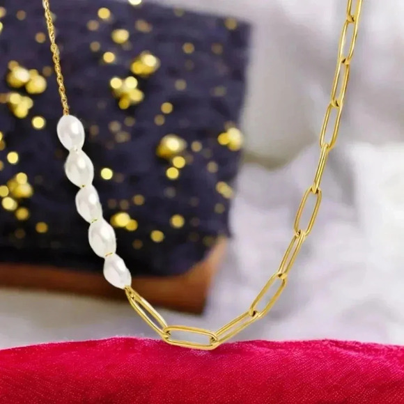 🆕️18K Gold Plated Pearl Chain Necklace | Dainty & Elegant Trendy Jewelry ✨ - Picture 6 of 12